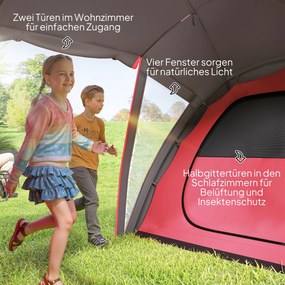 Outsunny Namiot tunelowy dla 4-6 osób, z 3 pokojami, hak na światło, podwójne drzwi, szary