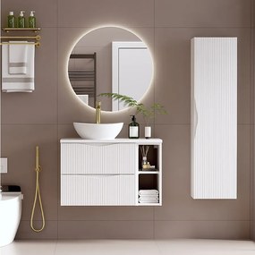 Biały Zestaw do Łazienki 80cm Szafka Regał Blat Umywalka Słupek Ryflowane Fronty Cleo