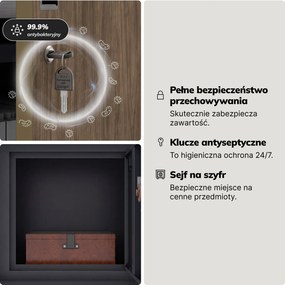 Szafa biurowa metalowa z sejfem antracytowa/orzech, 900x1850x400 mm: FILIP II Eco Design
