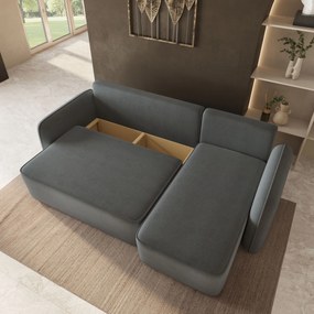 Masseno Narożnik DOLVER z funkcją spania i pojemnikiem na pościel Narozniki L, Rozkładana sofa - Szary, CASTEL 93