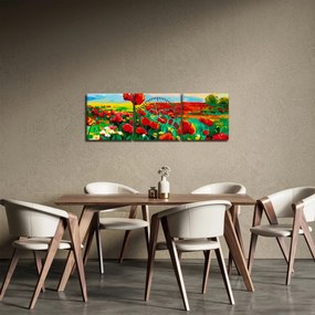 Obraz pola z makami (z zegarem) (90x30 cm)