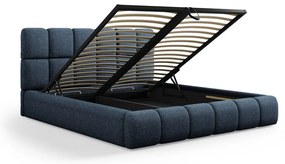 Ciemnoniebieskie tapicerowane łóżko dwuosobowe ze schowkiem i stelażem 200x200 cm Bellis – Micadoni Home