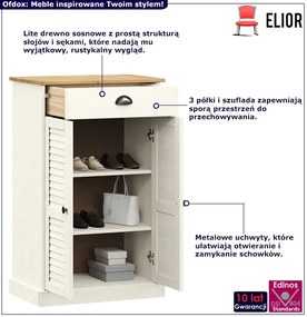 Klasyczna biała szafka na buty z drewna sosnowego - Tarko 14X