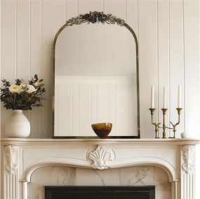 Złote lustro ścienne do salonu - 60,5x5x91,6cm zabytkowe lustro łukowe do łazienki wejście kominkowe 91,6x60,5cm