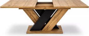 Nowoczesny stół Sumba rozkładany z płyty laminowanej w kolorze dąb wotan z nogami w kształcie „X”