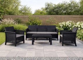 Zestaw mebli ogrodowych Selvo 096 - sofa 3-osobowa, 2 fotele i stolik kawowy, czarny/szary