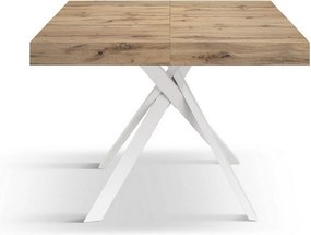 Rustykalny stół z drewna dębowego, białe metalowe nogi 95x90-145x90cm - FORTE DEI MARMI