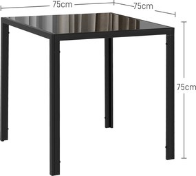 HOMCOM Kwadratowy stół jadalniany dla 4 osób, blat z hartowanego szkła, do kuchni i jadalni, 75 x 75 x 75 cm, Czarny