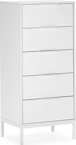 Komoda kolumnowa Auri z 5 szufladami, kolor biały.