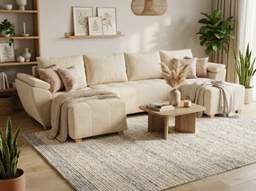 Rozkładana sofa narożna w kształcie U LIVARO 305x140 cm, kremowa