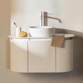 Zestaw Wiszących Mebli Łazienkowych Z Drewna Carsone Biała & Bez Jednostki Pomocniczej & Okrągły Ceramiczny - Sklum