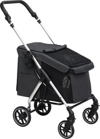 PawHut Wózek dla Psów, Lekki i Składany Transport dla Małych Psów, Zmywalna Poduszka, Okna z Siatki, Szary