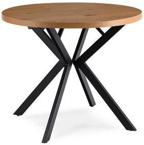 Stół Okrągły Rozkładany LUGO 90-190 cm Dąb Złoty/Czarny Loftowy