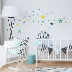 Zestaw 50 naklejek ściennych Ambiance Stars Green and Yellow