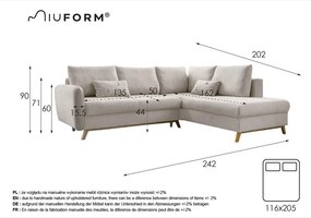 Beżowy rozkładany narożnik Miuform Scandic Lagom L, prawostronny