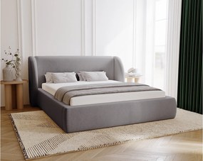 Emporius Barcelona łóżko z zaokrąglonym zagłówkiem - łóżko tapicerowane 180x200, pojemnik i stelaż - nowoczesny styl, tkanina aksamitna, szary (Komodo 21)