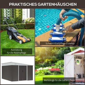 Outsunny Metalowa szopa ogrodowa z pochyłym dachem Przesuwne drzwi Zabezpieczenie narzędzi Szary 28x345x201cm | Aosom PL