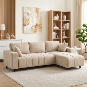 HOMCOM Narożnik w kształcie L z elastycznym szezlongiem, 3-osobowa sofa z 2 poduszkami, stalowy stelaż, do salonu, beżowy | Aosom PL