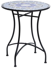 Outsunny Stół Ogrodowy Stolik z Mozaiką Balkonowy Okrągły Stal i Ceramika Niebieski Biały Ø60x71cm | Aosom PL