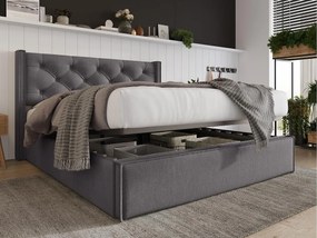 Łóżko tapicerowane 140x200cm z tkaniny bawełnianej - z stelażem na listwach - Szare