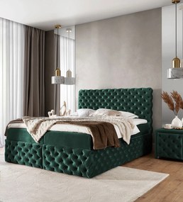 Zielone welurowe łóżko pikowane z pojemnikiem 5 rozmiarów M4-B90