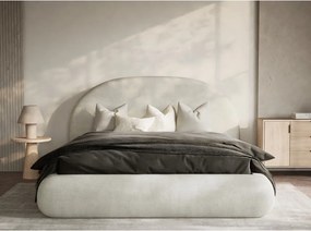 Kremowe tapicerowane łóżko dwuosobowe ze schowkiem ze stelażem 160x200 cm Maumere – Maison de Rêve