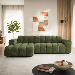 Masseno Narożnik SETIA Lewostronny, L-Kształtny, Nowoczesna Sofa narożna, Tkanina Szenilowa - Zielony, LUMO 20