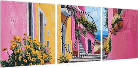 Obraz - Różowa uliczka (z zegarem) (90x30 cm)