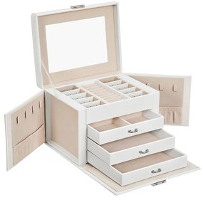 SongmicsHome Szkatułka z lustrem KARINA, 22,5x17,5x16,5cm, biała