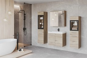 Meble łazienkowe, zestaw wiszący do łazienki z umywalką, 2 słupkami i szafką lustrzaną, san remo mat