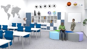 Zestaw mebli do szkół podstawowych Blox Colours 18, fronty pastelowe niebieskie