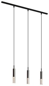 Nowoczesny system szynowy czarny z 3 lampami wiszącymi czarnymi z przydymionego szkła 1-fazowy - Slimline Loyce