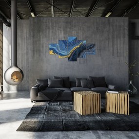 Obraz - Niebiesko-złota abstrakcja (125x70 cm)