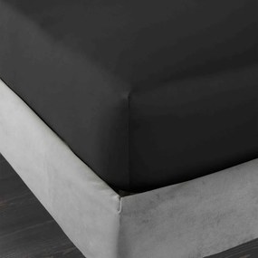 Czarne prześcieradło z satyny bawełnianej z gumką 135x190 cm Cotton Sateen – Bianca