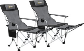 Outsunny Zestaw 2 krzeseł kempingowych składanych fotel wędkarski z odpinanym podnóżkiem uchwyt na napój nośność 120 kg Szary | Aosom PL