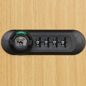 Drewniana szafka skrytkowa S4, 4 schowki, demontaż, zamek mechaniczny z kodem, szary/brzoza