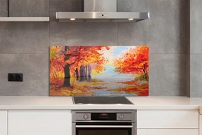 Szklany Panel Jesienne Liście na Drzewie