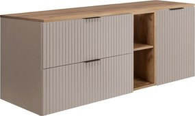 Zestaw łazienkowy: szafka z szufladami, szafka z drzwiami i regał 57×46×140 cm, kolor: Dąb Craft / Kaszmir, uchwyt czarny