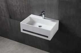Umywalka ścienna TWG02 z odlewu mineralnegoBiały mat - ze zintegrowanym wieszakiem na ręczniki - 60 x 40 x 20 cm