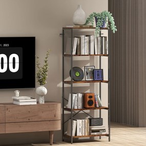 HOMCOM Regał na książki, 5 poziomów, metal, powierzchnia melaminowa, brązowy