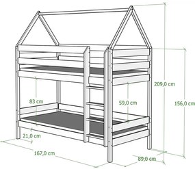 Łóżko piętrowe domek drewniane z szufladami, sosna - Delisa 4X 160x80 cm