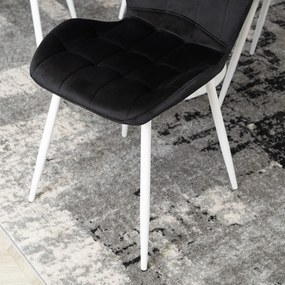 Krzesło Tapicerowane do Jadalni LUCKY Czarne z Białymi Nogami Welurowe Nowoczesne