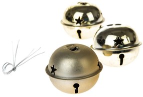 Zestaw metalowych dzwoneczków z gwiazdą, 3 szt.,złote