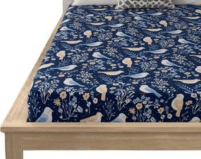 PrzytulneMieszkanie.pl Prześcieradło z mikrofibry DENIM BIRDS niebieskie 90x200 cm