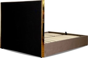 Łóżko Tapicerowane 160x200 cm EMILIO ze Stelażem i Pojemnikiem Dwuosobowe Beżowe Welurowe