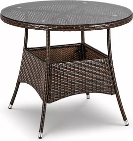 Zestaw mebli ogrodowych German technorattan brązowy/beżowy 4 fotele + stół szklany na taras ogród balkon elegancki komplet