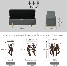 HOMCOM Hoker ze schowkiem ławka tapicerowana puf skrzynia do przedpokoju tkanina len 111x44x44,5 cm ciemnoszara siedzisko otwierane | Aosom PL
