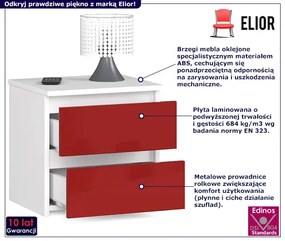 Nowoczesna szafka nocna z szufladami biały + czerwony połysk - Atika 4X