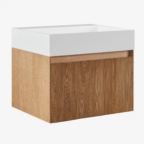 Zestaw Mebli Łazienkowych Z Drewna Z Wbudowaną Umywalką Aldeia Popielaty Brąz & Bezlusterkowiec & Bez Kranu & ↔︎ 60 Cm - Sklum