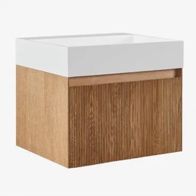 Zestaw Wiszących Mebli Łazienkowych Zintegrowany Z Umywalką Aldeia Popielaty Brąz & Bezlusterkowiec & Bez Kranu & ↔︎ 60 Cm - Sklum